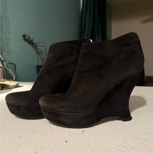 Prada Black Suede Platform Wedge Booties